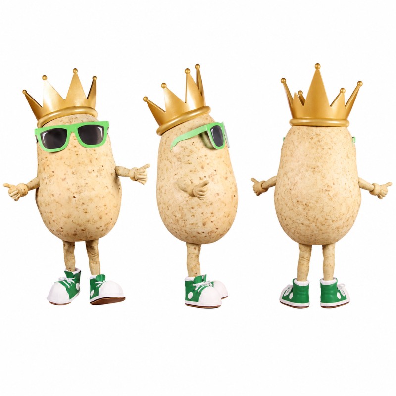 Potato Mascot Costume with Gold Crown and Green Sunglasses Adult