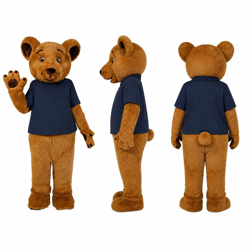 Bear Mascot Costume in Brown with Navy Shirt Adult
