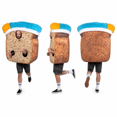 Bread Slice Mascot Costume in Brown with Blue Headband Adult
