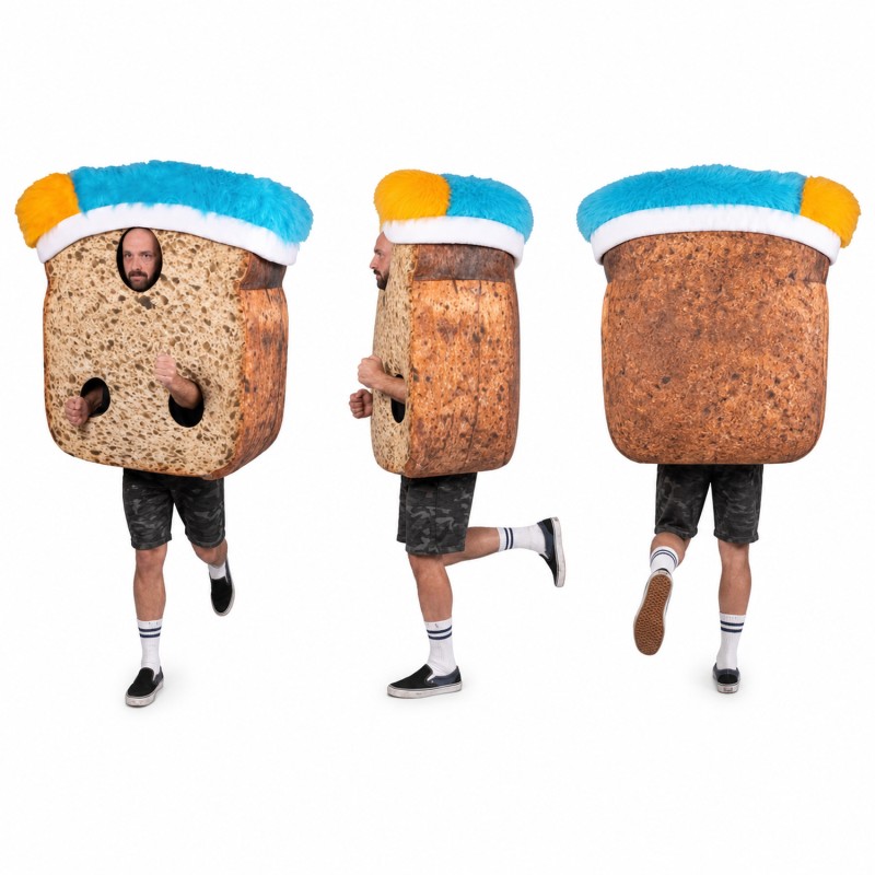Bread Slice Mascot Costume in Brown with Blue Headband Adult