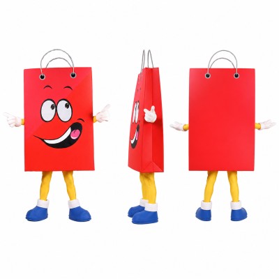 Shopping Bag Mascot Costume in Red with White Handles Adult