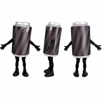 Soda Can Mascot Costume in Black with Silver Top Adult