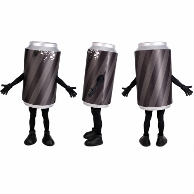 Soda Can Mascot Costume in Black with Silver Top Adult
