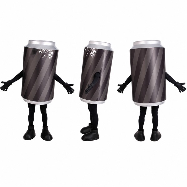 Soda Can Mascot Costume in Black with Silver Top Adult