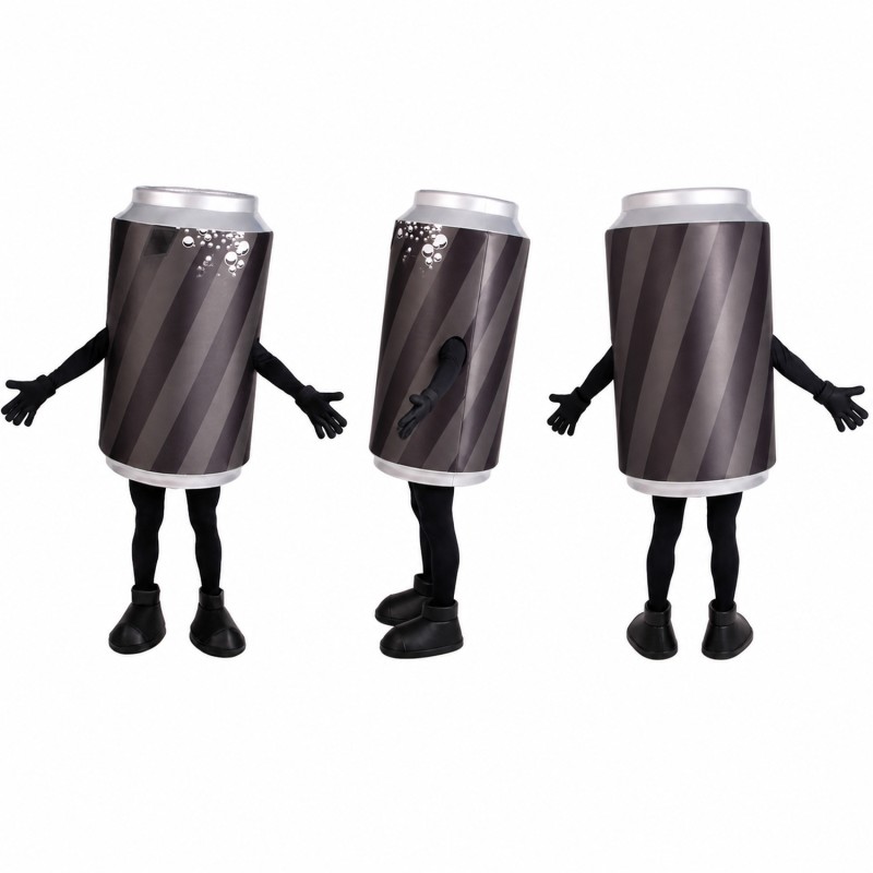Soda Can Mascot Costume in Black with Silver Top Adult