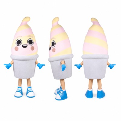 Ice Cream Cup Mascot Costume in White with Pastel Swirl Adult