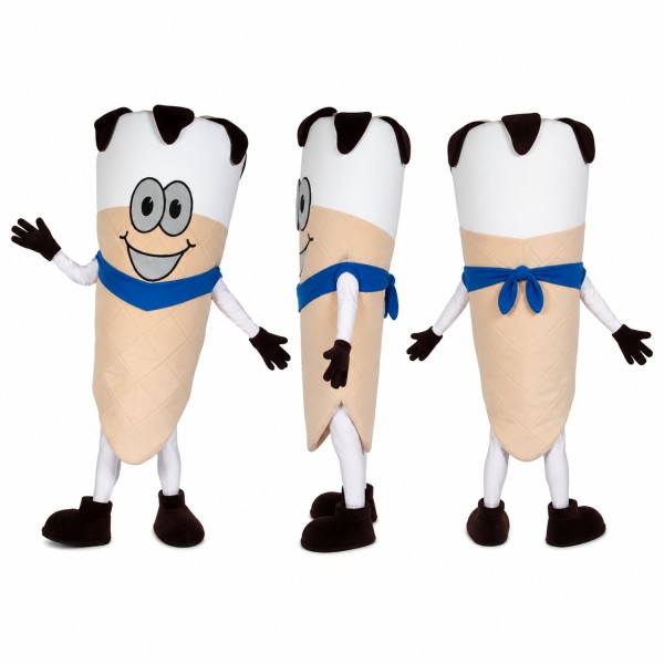 Ice Cream Cone Mascot Costume in Cream with Cow Spots Adult