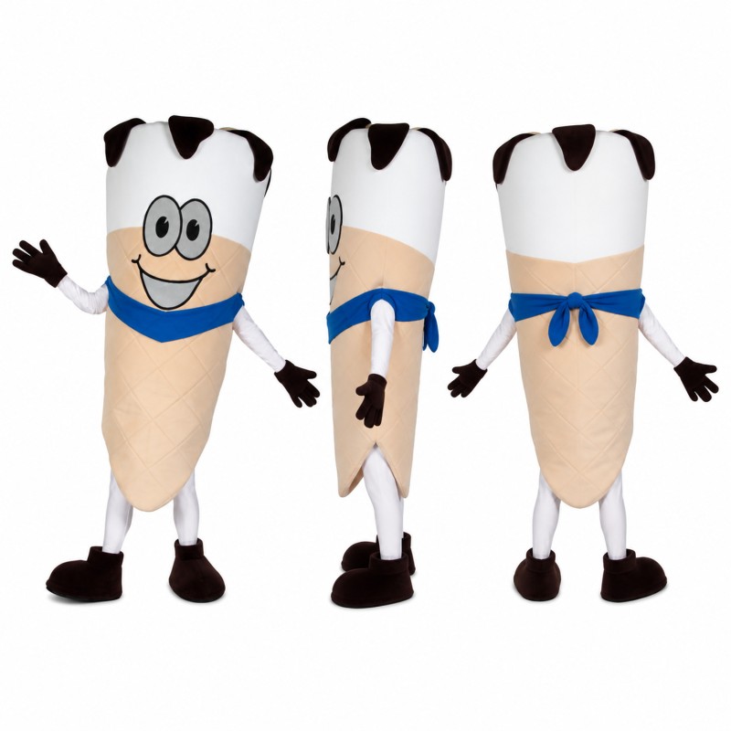 Ice Cream Cone Mascot Costume in Cream with Cow Spots Adult