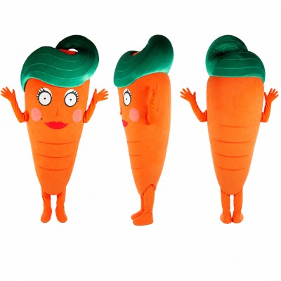 Carrot Mascot Costume in Orange with Green Leaves Adult