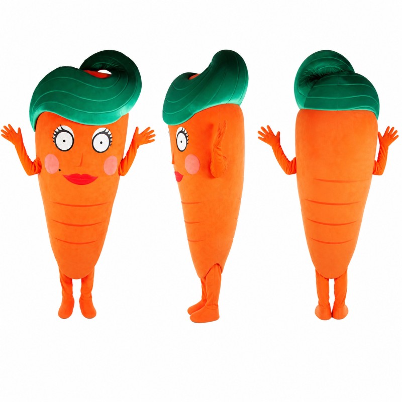 Carrot Mascot Costume in Orange with Green Leaves Adult