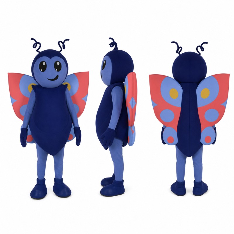 Butterfly Mascot Costume in Navy with Coral Wings Adult