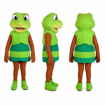 Frog Mascot Costume in Green with Orange Cardigan Adult