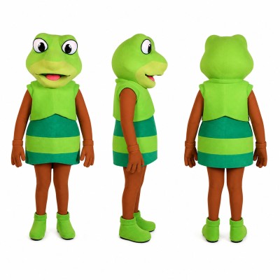 Frog Mascot Costume in Green with Orange Cardigan Adult