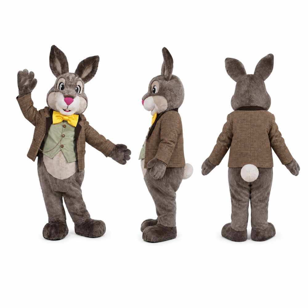 Rabbit Mascot Costume in Gray with Yellow Bow Tie Adult Rabbit Mascot Costume in Gray with Yellow Bow Tie Adult