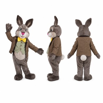 Rabbit Mascot Costume in Gray with Yellow Bow Tie Adult