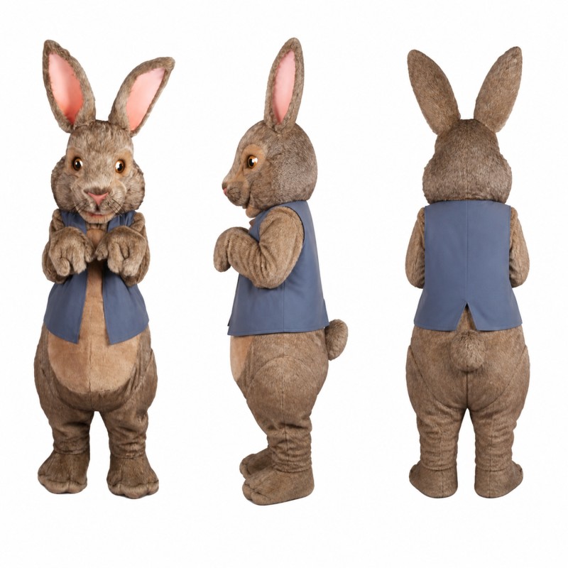 Rabbit Mascot Costume in Brown with Navy Vest Adult