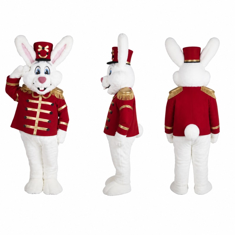 Toy Soldier Rabbit Mascot Costume in White and Red Adult