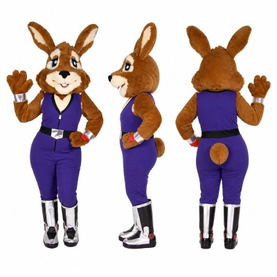Female Rabbit Mascot Costume in Brown with Purple Suit Adult
