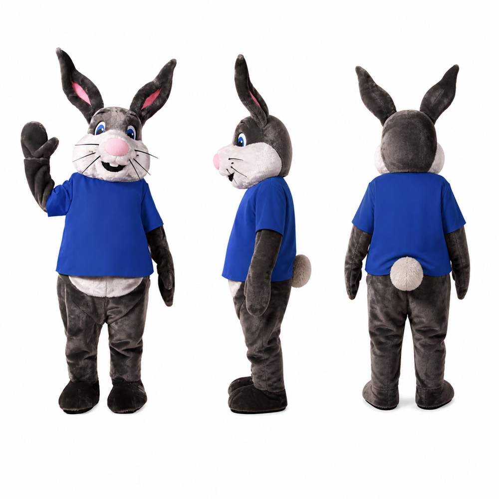 Rabbit Mascot Costume in Black with Blue Shirt Adult Rabbit Mascot Costume in Black with Blue Shirt Adult