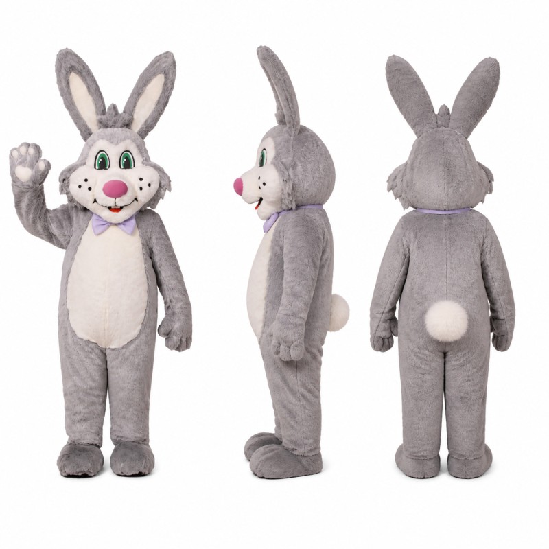 Rabbit Mascot Costume in Gray with Cream Belly Adult