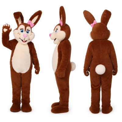 Rabbit Mascot Costume in Brown with Cream Belly Adult