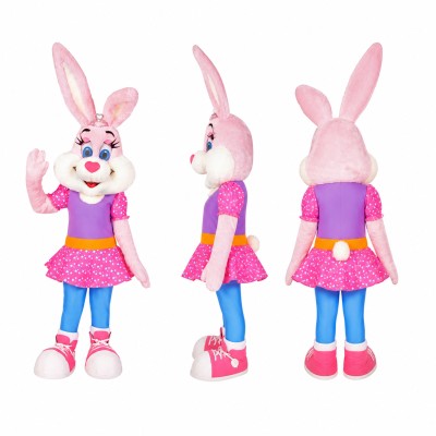 Female Rabbit Mascot Costume in Pink with Polka Dot Skirt Adult