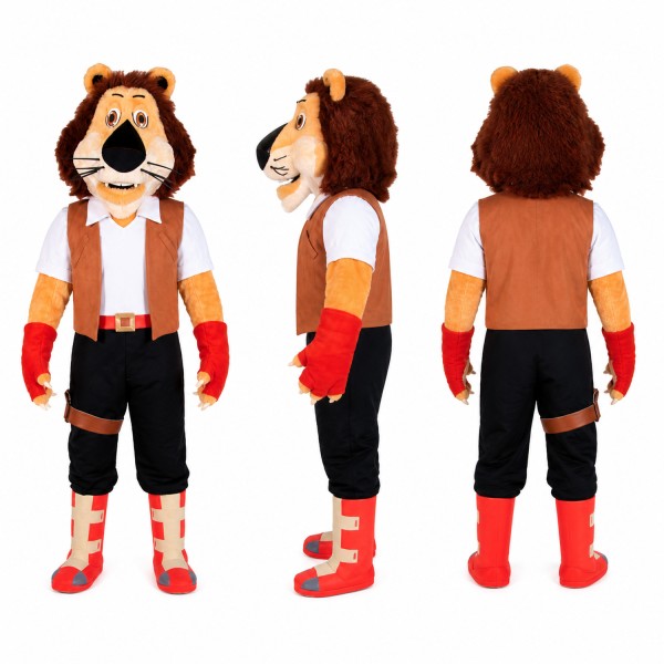Lion Mascot Costume in Orange with Suspenders Adult