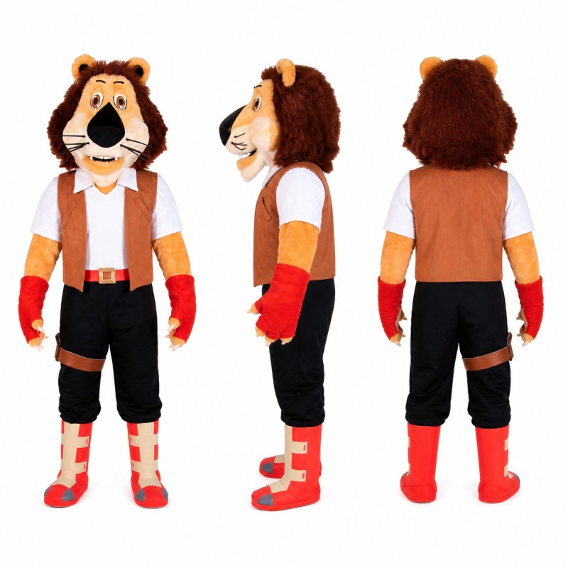 Lion Mascot Costume in Orange with Suspenders Adult