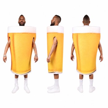 Beer Glass Mascot Costume in Golden Yellow with White Foam Adult