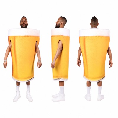 Beer Glass Mascot Costume in Golden Yellow with White Foam Adult