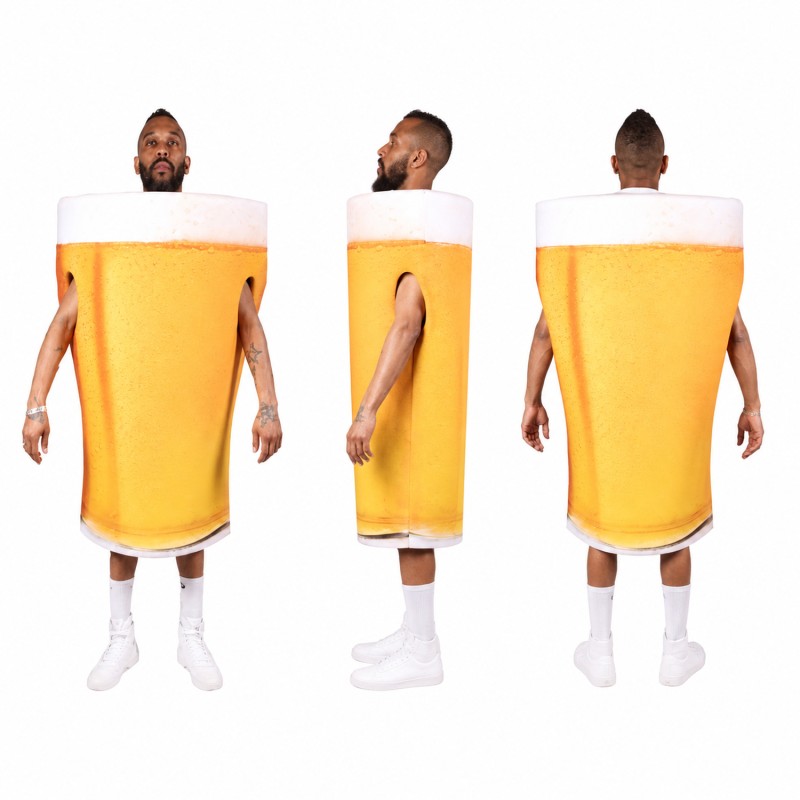Beer Glass Mascot Costume in Golden Yellow with White Foam Adult
