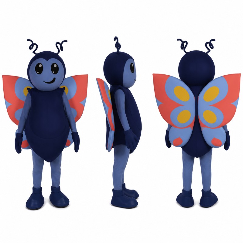 Butterfly Mascot Costume in Navy with Coral Wings Adult