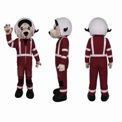 Dog Mascot Costume in White with Burgundy Tracksuit Adult