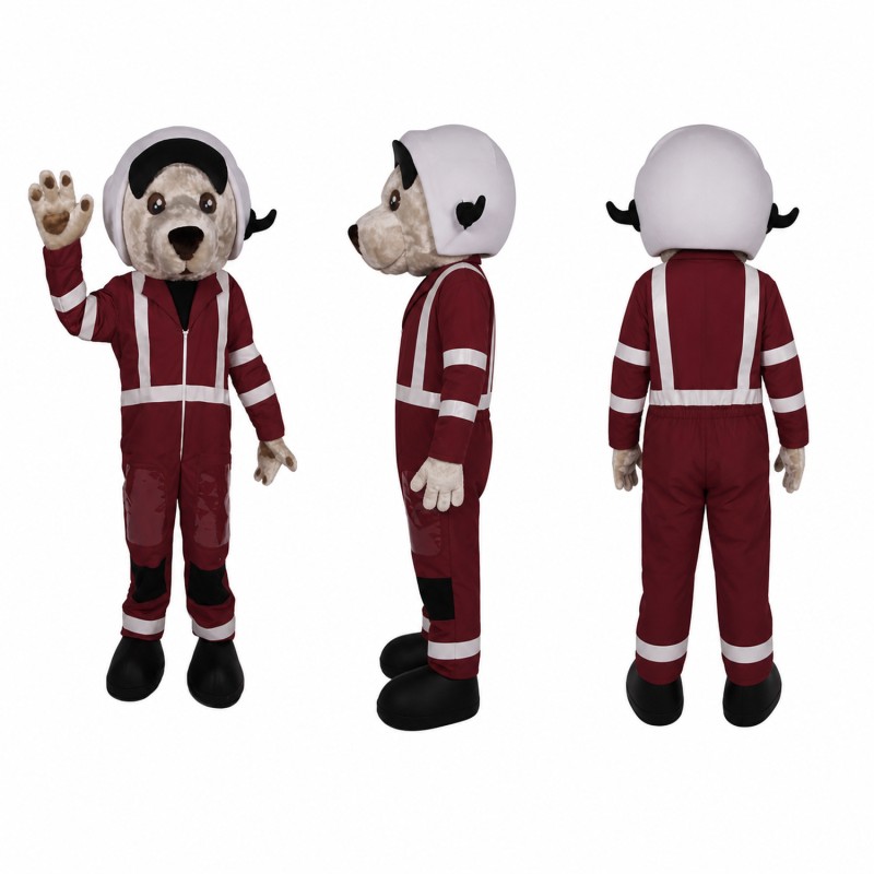 Dog Mascot Costume in White with Burgundy Tracksuit Adult