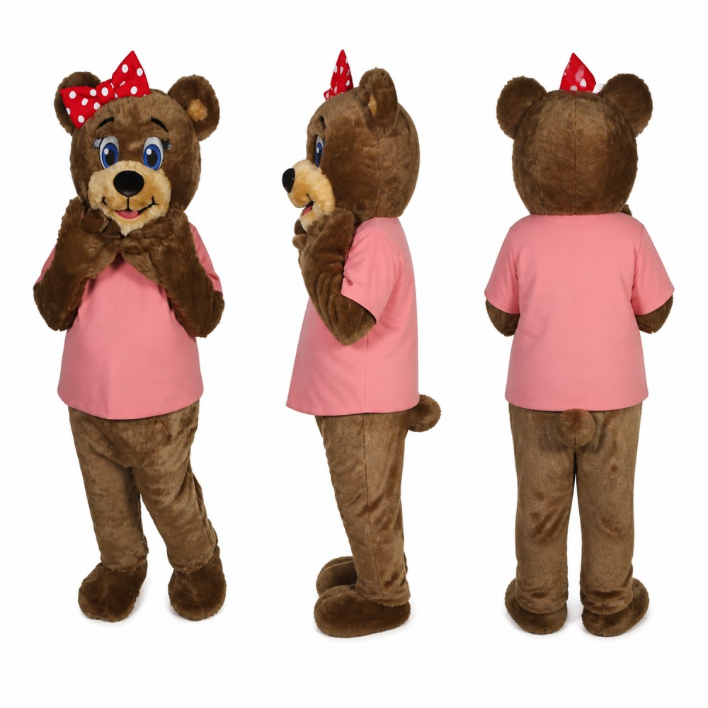 Female Bear Mascot Costume in Brown with Pink Shirt Adult Female Bear Mascot Costume in Brown with Pink Shirt Adult