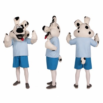 Cow Mascot Costume in Black and White with Blue Shorts Adult
