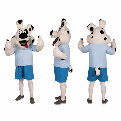 Cow Mascot Costume in Black and White with Blue Shorts Adult