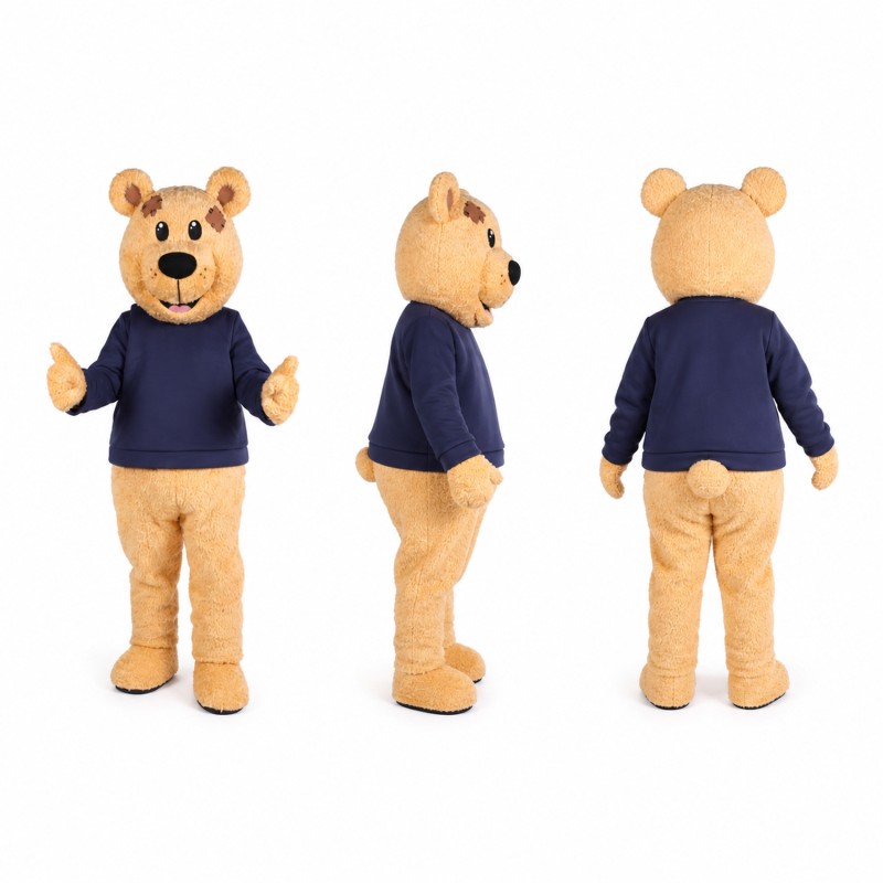 Mouse Mascot Costume in Tan with Navy Shirt Adult