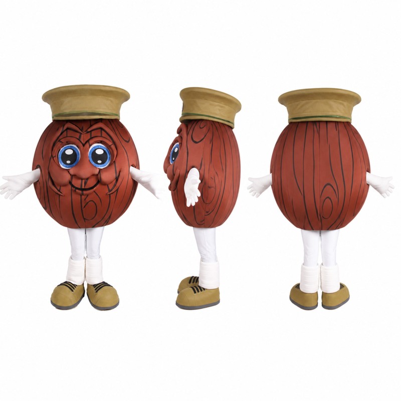 Wooden Jar Mascot Costume in Brown with Tan Lid Adult