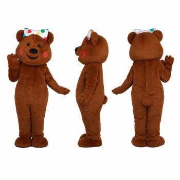 Bear Mascot Costume in Brown with Floral Headband Adult