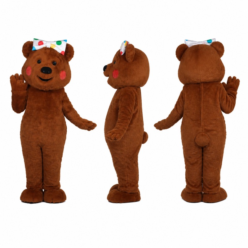 Bear Mascot Costume in Brown with Floral Headband Adult