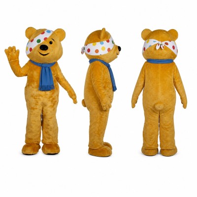 Bear Mascot Costume in Tan with Blue Scarf Adult