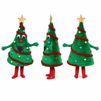 Christmas Tree Mascot Costume in Green with Red Ornaments Adult