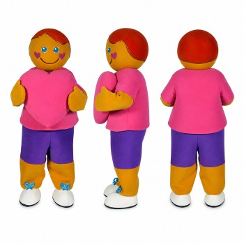 Boy Mascot Costume in Pink Shirt with Purple Shorts Adult
