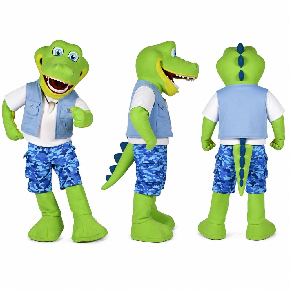 Crocodile Mascot Costume in Green with White Hoodie Adult