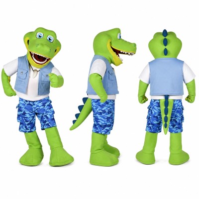 Crocodile Mascot Costume in Green with White Hoodie Adult