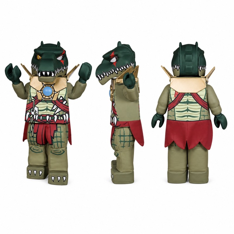 Armored Reptile Warrior Mascot Costume in Green and Red Adult