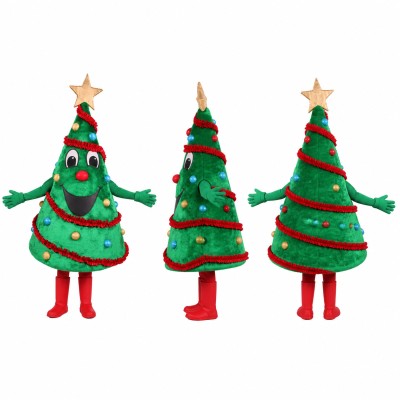 Christmas Tree Mascot Costume in Green with Red Ornaments Adult