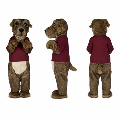 Dog Mascot Costume in Brown with Maroon Shirt Adult