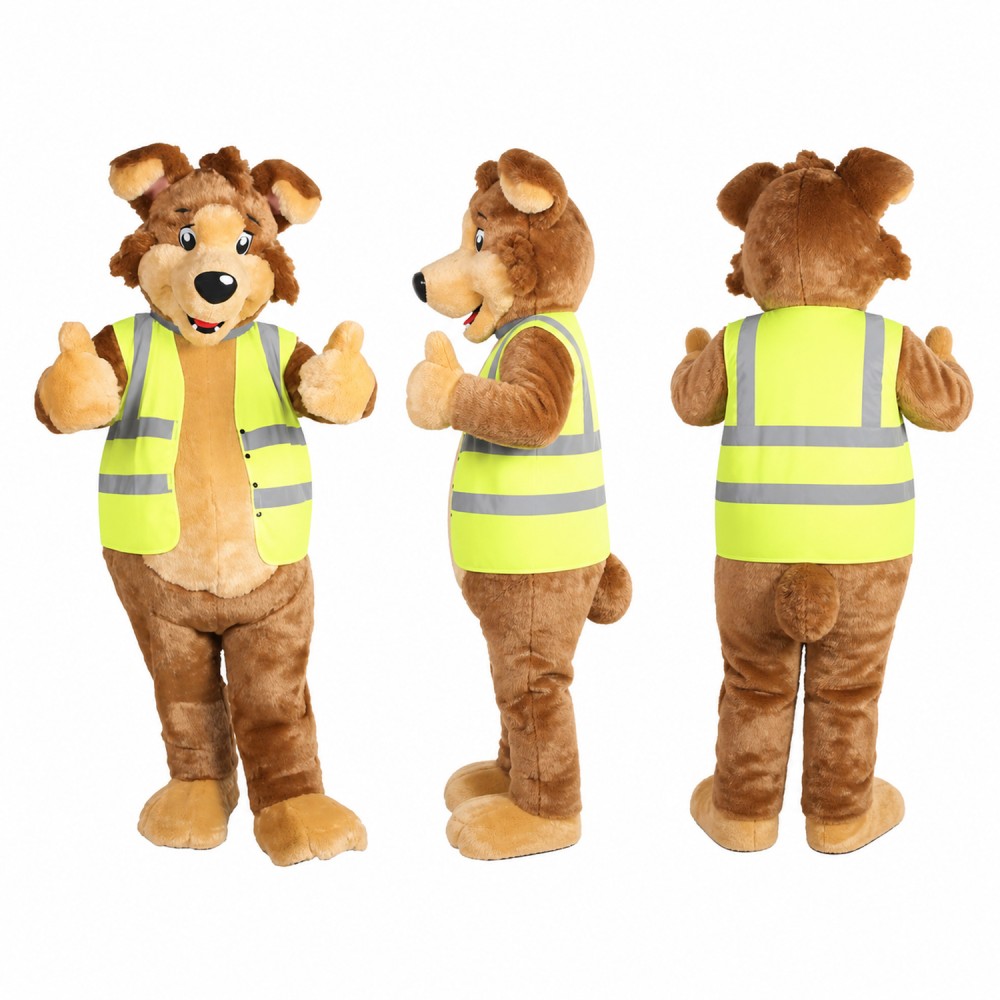 Dog Mascot Costume in Brown with Neon Safety Vest Adult Dog Mascot Costume in Brown with Neon Safety Vest Adult